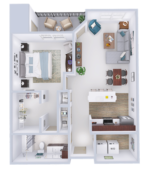 Floor plan for 1 bed, 1 bath, 888 sqft